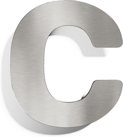 Huisnummer C - Adresbord Cijfer - Huisnummer Tonen - Massief Roestvrij Staal - 14 cm Hoog - Geborsteld Metaal