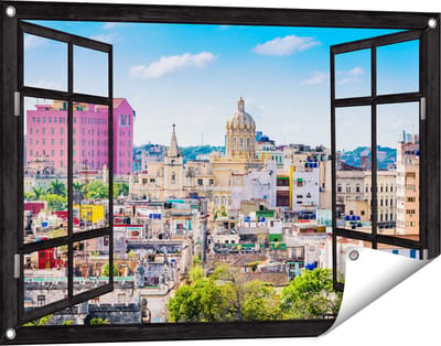 Gards Tuinposter Doorkijk Havana Stad in Cuba - 90x60 cm - Tuindoek - Tuindecoratie - Wanddecoratie buiten - Tuinschilderij