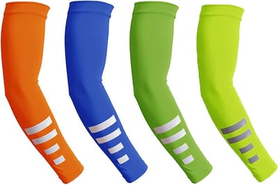 Arm Sleeves voor Bescherming en Koeling - UV-Bescherming, Elbow Pads voor Volleybal, Basketbal en Fietsen - Fluorescerend Groen - 4 Paar