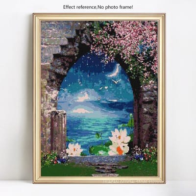 Point de Croix Strass Fleur Lune Mosaïque Diamant 5D DIY Peinture Diamant Broderie 20X30CM black