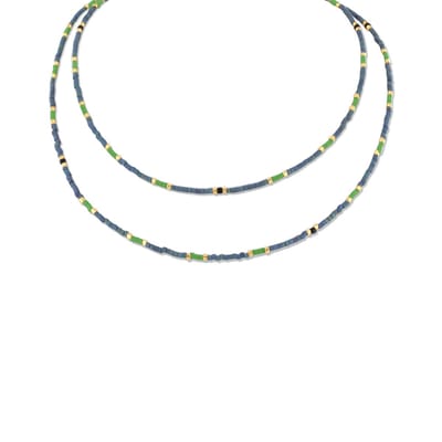 CO88 Collection 8CN-26362 Miyuki Kralen ketting 75cm - Groen en Grijs - 1,8mm Dikte - Staal - Goudkleurig