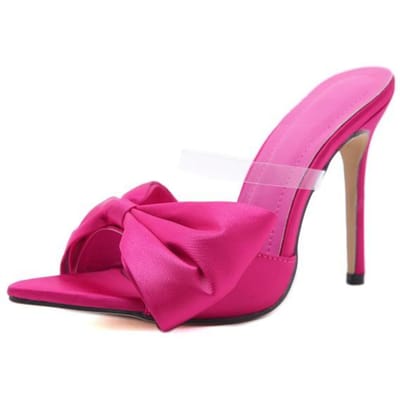 Hoge Hakken Dame Vrouw 'S Pantoffels Vlinderknoop Luxe Slippers Puntige Neus Dunne Designer Rubber Basis Rome Pumps Pu B 40 pink