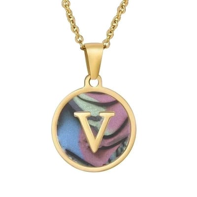 Aramat Jewels | Halskettingen | Stijlvolle Abalone Initiaal Ketting RVS | R | |1,5mm | Staal | Volwassenen | Verkleurd niet