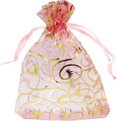 Fako Bijoux - 10 Organza Zakjes - 9x12 cm - Feestzakjes - Snoepzakjes - Cadeauzakjes - Sieradenzakjes - Krul Roze - 9x12cm - 10 Stuks
