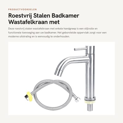 Dailygoods- Badkamerkraan Roestvrij Staal - Wastafelkraan - Enkele Handgreep - Geborsteld Oppervlak - Uitloopbereik 12 cm - Licht Luxe Design