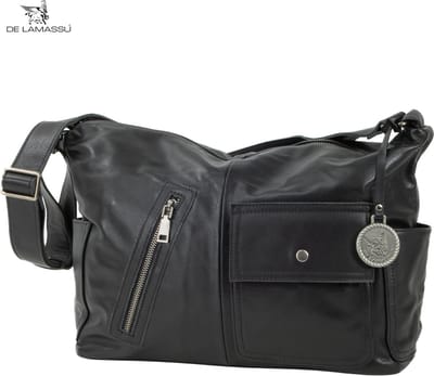 DE LAMASSU® (Sofia) Schoudertas Dames – Echt Leer – Zwarte Shopper – Grote Handtas met Vakken – Elegante Damestas – 35x28,5x13 cm