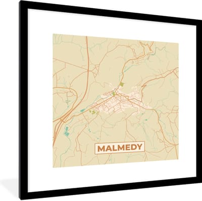 Fotolijst incl. Poster - Stadskaart - Vintage - Kaart - Plattegrond - Malmedy - 40x40 cm - Posterlijst