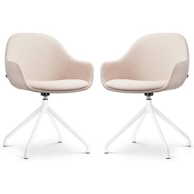 Nolon Nola-Mae Eetkamerstoelen Set van 2 Beige - Draaibaar - met Armleuning - Stof - Wit Onderstel - Design - Comfortabel