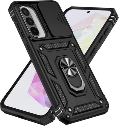 Geschikt voor Samsung Galaxy A56 5G telefoonhoesje, 360° volledige camerabescherming, harde pc schokbestendige versterkte bepantsering, robuuste schokbestendige bumperhoes - zwart