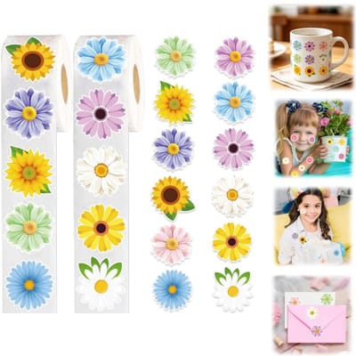 2 rollen - 500 vellen stickers - Decoratieve etiketten - Bloemenstickers - Sluitstickers - Beloningsstickers - Waterdicht, duurzaam - Voor scrapbooks, enveloppen, waterflessen, geschenkdozen, koffers, notitieboekjes (2,5 cm - Miverse stijlen)