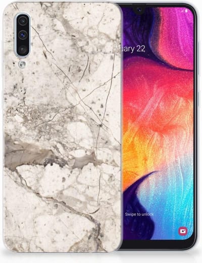 Samsung Galaxy A50 TPU Siliconen Hoesje Marmer Beige