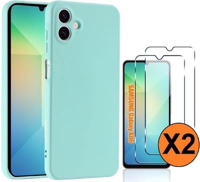 Hoesje Geschikt Voor Samsung Galaxy A06 Hoesje siliconen Mint Groen zacht siliconen hoesje A06 TPU backcover - Met Screenprotector - 2 stuks