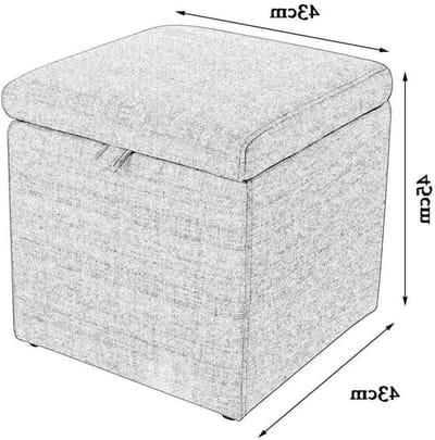 Opberg Poef Kubus - Voetsteun Kruk Zetel - Opbergen en Zitten - Linnen Hoes - 43x43x45cm - Grijs
