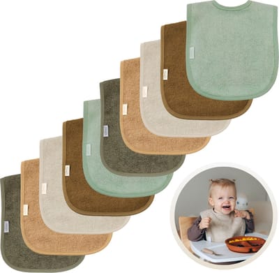 Funnies Slabbetjes 10-Pack Aardetinten - Set van 10 Zachte Slabbertjes - Grote Slabbers - Kwijldoekjes voor Baby’s en Kinderen - Absorberend, Zacht en Makkelijk Wasbaar - Perfect voor Voeden, Kwijlen en Bescherming van Kleding - Kraamcadeau