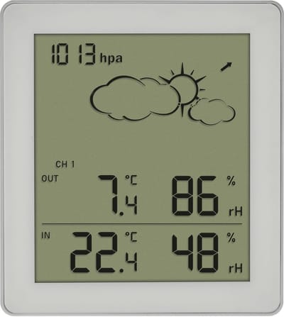 Weerstation Draasloos Binnen/Buiten - Draadloze Weerstation - Wit - Weersvoorspelling met Symbolen - Temperatuur- en Vochtigheidsmeting - Voor Binnen en Buiten