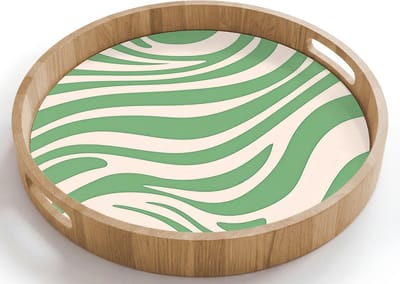 Dienblad rond 40x40 cm - Schootdienblad hout - Zebrapatroon - Groen - Retro - Borrelplank rechthoek - Plateau houten dienbladen