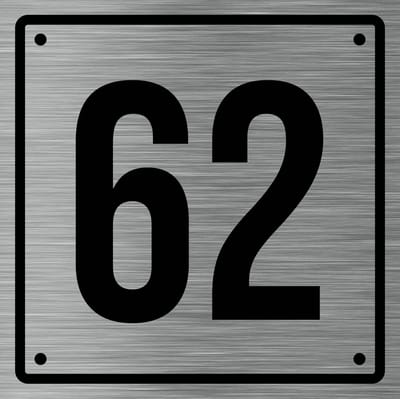 Huisnummerbord 62 - Incl. Schroeven en Pluggen – Acrylaat - 10 x 10 cm - RVS met Zwart