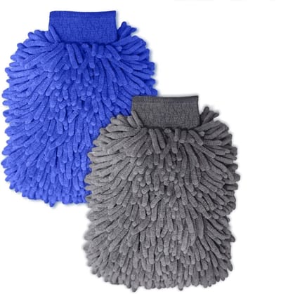 longziming -2-delige Microvezel Autowashandschoenen – Krasvrij Reinigingshandschoen voor Auto & Motor – Extra Zacht en Absorberend – Geschikt voor Buitenreiniging – Blauw/Grijs