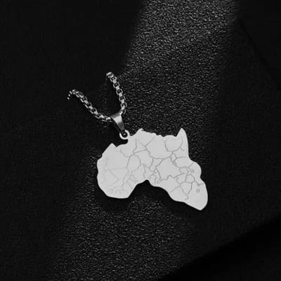 ICYBOY 18K Afrikaans Ketting met Afrika Map Pendant Verguld Zilver [Silver-PLATED] [ICED OUT] [20 INCH - 50CM] [Model 1] - Stainless steel africa cuban map pendant long chain necklace with map pendant