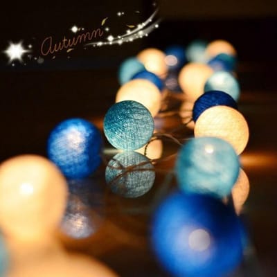 Katoenen Bal Slingers - Decoratieve Verlichting - Sfeervol Versieren - Op Batterijen - 20 Lampjes - Blauw