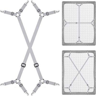 Verstelbare Bedlakens Bevestigingsbanden - 2 Stuks Elastische Straps voor Volle, Koningin, en King Size Bedden - Grijs