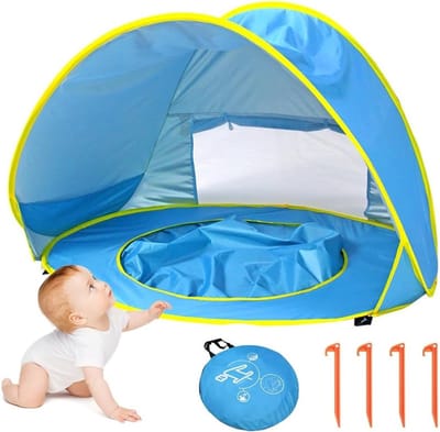 Baby Strandschelp met Zwembad - Pop-up Strandtent - UV-Bescherming - Zonnescherm voor Baby's en Peuters - Draagbaar