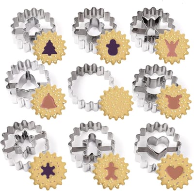 9 stuks mini kerst koekjessnijders set, koekjessnijders, roestvrij staal holle koekjessnijders koekjesvormen voor feest bakken DIY fondant