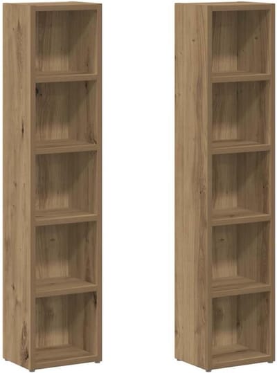 Set van 2 CD Opbergkasten met 5 Vakken - Eikenhout Kleur Decoratief