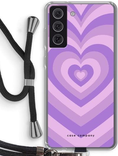 Case Company® - Hoesje met koord geschikt voor Samsung Galaxy S21 FE hoesje met Koord - Hart Paars - Telefoonhoesje met Zwart Koord - Bescherming aan alle Kanten en Over de Schermrand