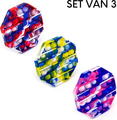 Allerion® Fidget Toy Pop-It - Set van 3 stuks - Tie Dye Bedrukking Print - Pop It - Fidget Toys verschillende kleuren - Concentratie speelgoed