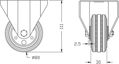 80 mm (3") zwarte rubberen vaste zwenkwielen met bovenplaat, draagvermogen 70 kg – set van 2