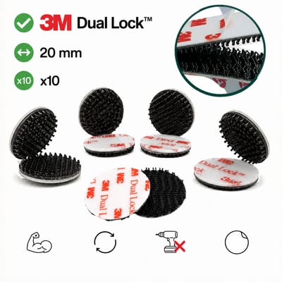 3M Dual Lock Zelfklevende Rondjes 20 mm – 10 Stuks – Heropenbare Klikbevestiging zonder Boren – Zwart