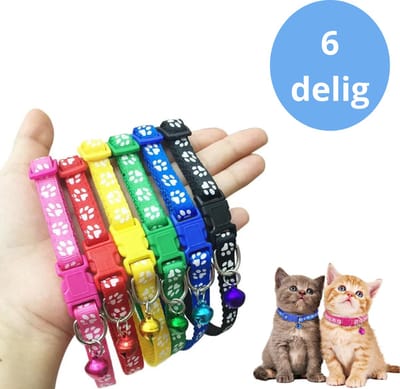Ragnal Halsbanden - Kat en Hond - Set van 6 - Veiligheidssluiting - Gemakkelijk verstelbaar - Kattenhalsband - Hondenhalsband - Kattenbelletje