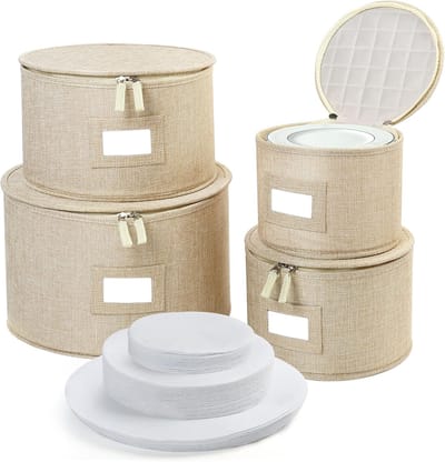 Opbergdozen Servies - Bewaar Bakken - Verhuizen Opbergen - 48 Vilten Verdelers - 30x30x19 cm - Grijs