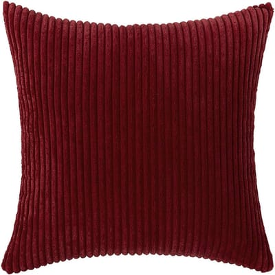Famanu – Set van 1 stuk corduroy sierkussensloop ribfluweel 50 x 50 cm wijnrood