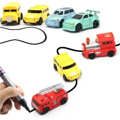 Nouvelle ligne d'induction électrique avec mini stylo magique créatif Jouet pour enfants Rail de dessin Voiture de course Assemblage DIY Figurine Voitures yellow