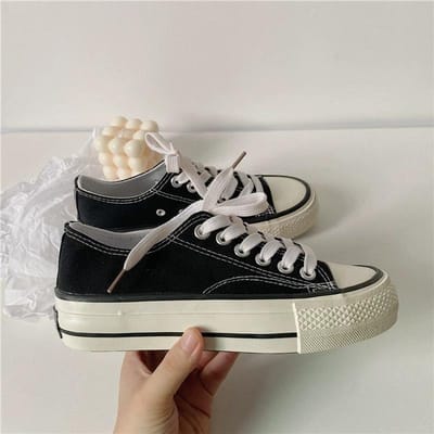Canvas Schoenen met Verhoogde Zool Nieuwe Dames Harajuku Veelzijdige Hoogteverhogende Board Schoenen Student Low-top Ronde Neus Damesschoenen 40 zwart