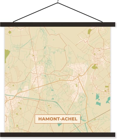 Posterhanger incl. Poster 60x60 cm - Schoolplaat - Harmont-Achel - Kaart - Vintage - Plattegrond - Stadskaart - Textielposter - Zwarte latten - Stadskaart