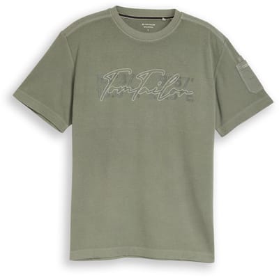Tom Tailor - T-shirt met wafelstructuur - Maat M - Greyish Shadow Olive