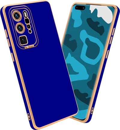 Cadorabo Hoesje geschikt voor Huawei P40 PRO / P40 PRO+ in Glossy Blauw - Rose Goud - Beschermhoes van flexibel TPU-silicone Case Cover en met camerabescherming
