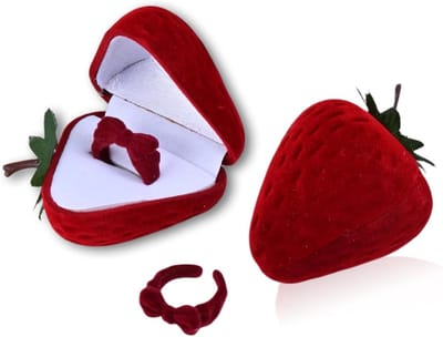 Draagbare Rode Plastic Ringdoos voor Sieraden, Ideaal voor Oorbellen en Kettingen bij Verloving en Trouwerij