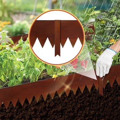 Borderrand met tips Metalen verzinkt - Graskanten Palissade Tuinafboording - Wortelbegrenzer flexibele Perkranden met handschoenen - Roest 100 x 20cm 45m