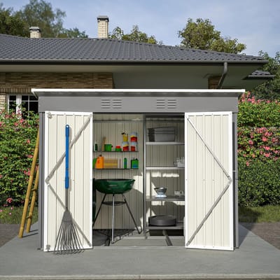 Metalen Tuinschuur - Opbergbox Tuin - Outdoor Opslag - Inclusief Fundament - 229x111x182 cm - Grijs