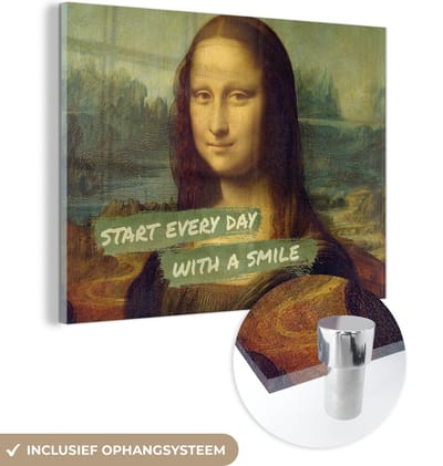 MuchoWow® Glasschilderij 40x30 cm - Schilderij acrylglas - Mona Lisa - Da Vinci - Quote - Foto op glas - Schilderijen
