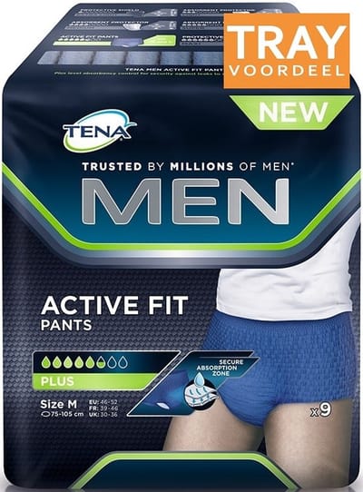 TENA MEN ACTIVE FIT PANTS PLUS MAAT S/M INCONTINENTIE BROEKJES TRAY 4 X 9 STUKS