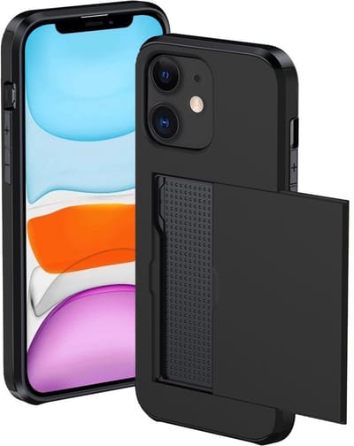 Hoesje Geschikt voor iPhone 11 Hoesje Met Pasjeshouder Hard Case Met Kaarthouder - Hoes Geschikt voor iPhone 11 Hoesje Pashouder Case - Zwart