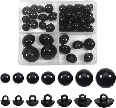 50 Stuks Naai-Ogen in Paddenstoelvorm, Ronde Zwarte Plastic Veiligheidsogen voor Poppen, 8 mm tot 17 mm, Perfect voor Het Maken van Zachte Poppen en DIY Knutselprojecten