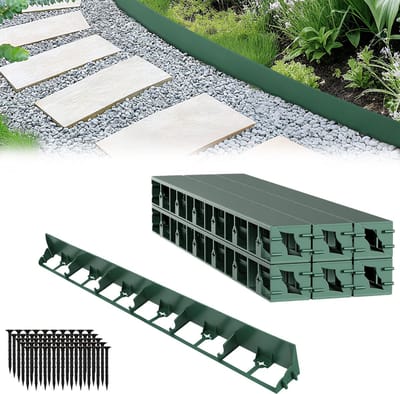 Flexibele Kunststof Borderrand 12 m - Perkrand met 50 grondankers - Tuinafboording zonder graven - DIY Gazonrand tuinrand - Groen