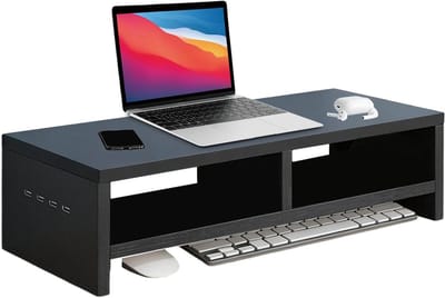 Monitorstandaard - Bureau organizer - Werkplek verbeteren - 4-poorts USB-hub - 2-traps - Zwart