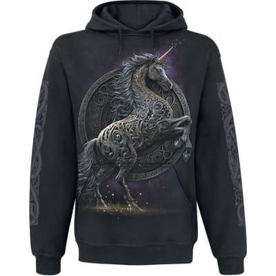 Spiral - Eenhoorn Trui met capuchon - Celtic Unicorn - L tot XXL - voor Mannen - zwart